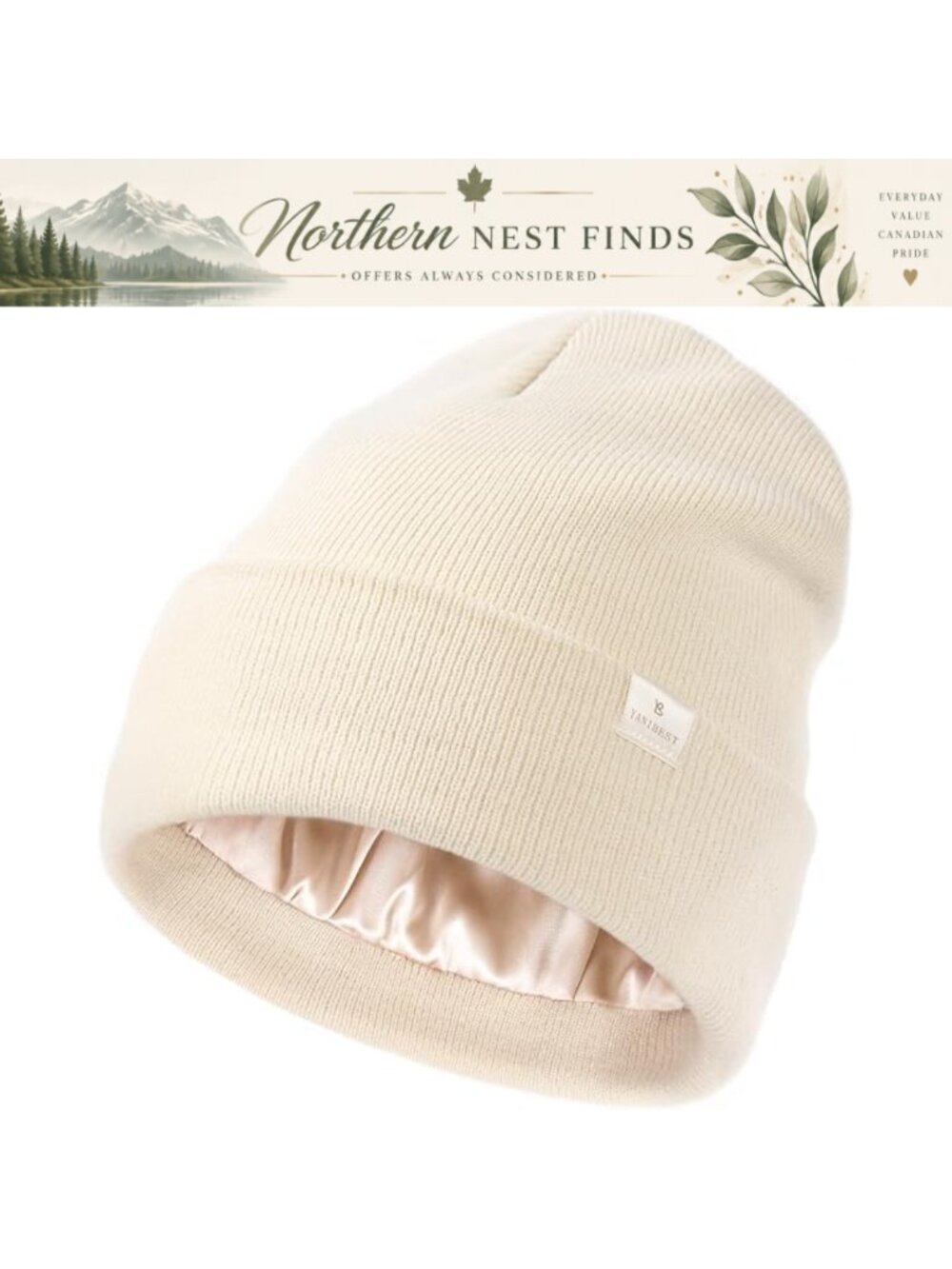 Satin Lined Beanie Warm Slouchy Cuffed Winter Hat Acrylic Skull Cap